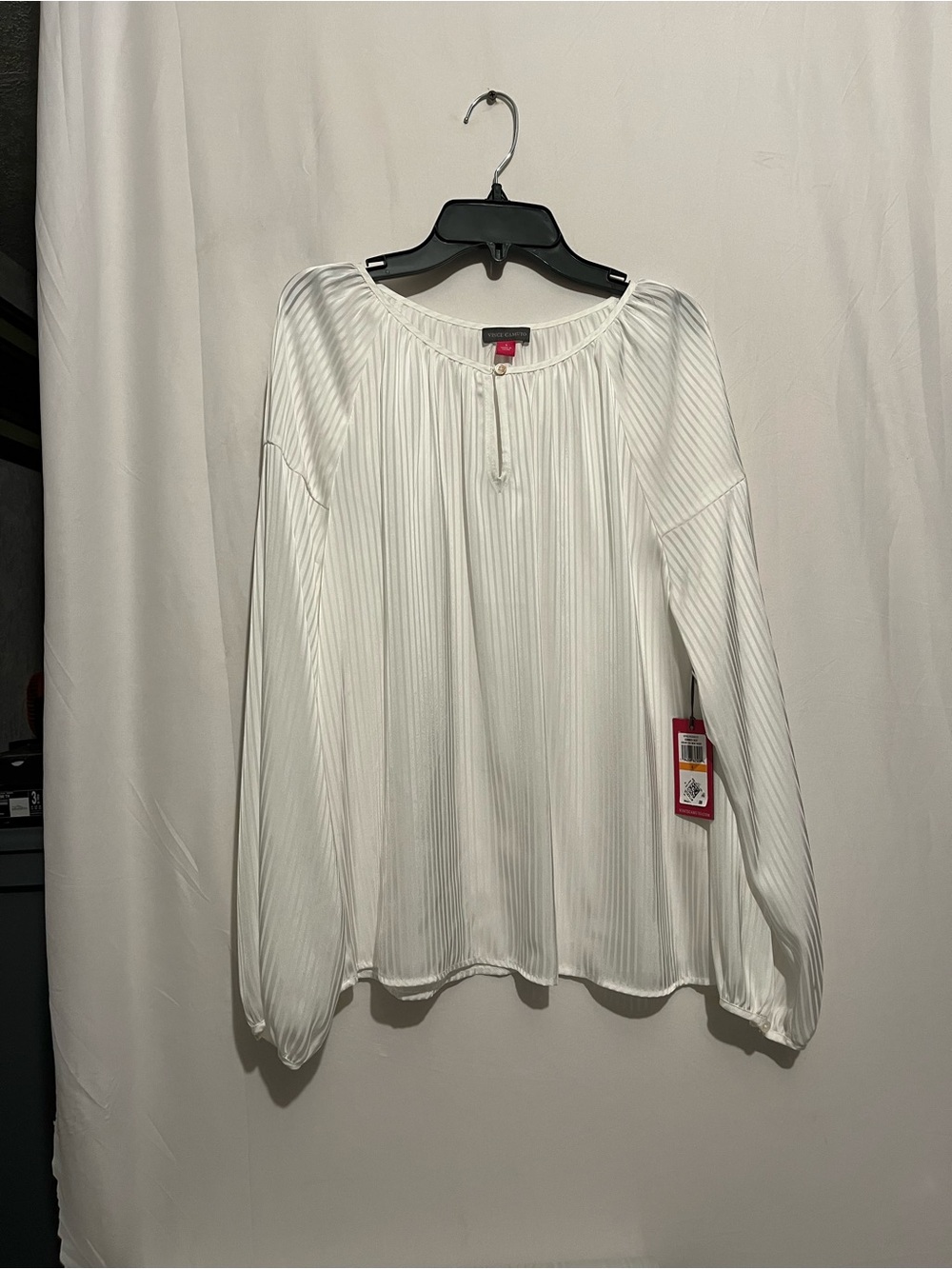 Vince Camuto White Pleated Long-Sleeve Peasant Blouse